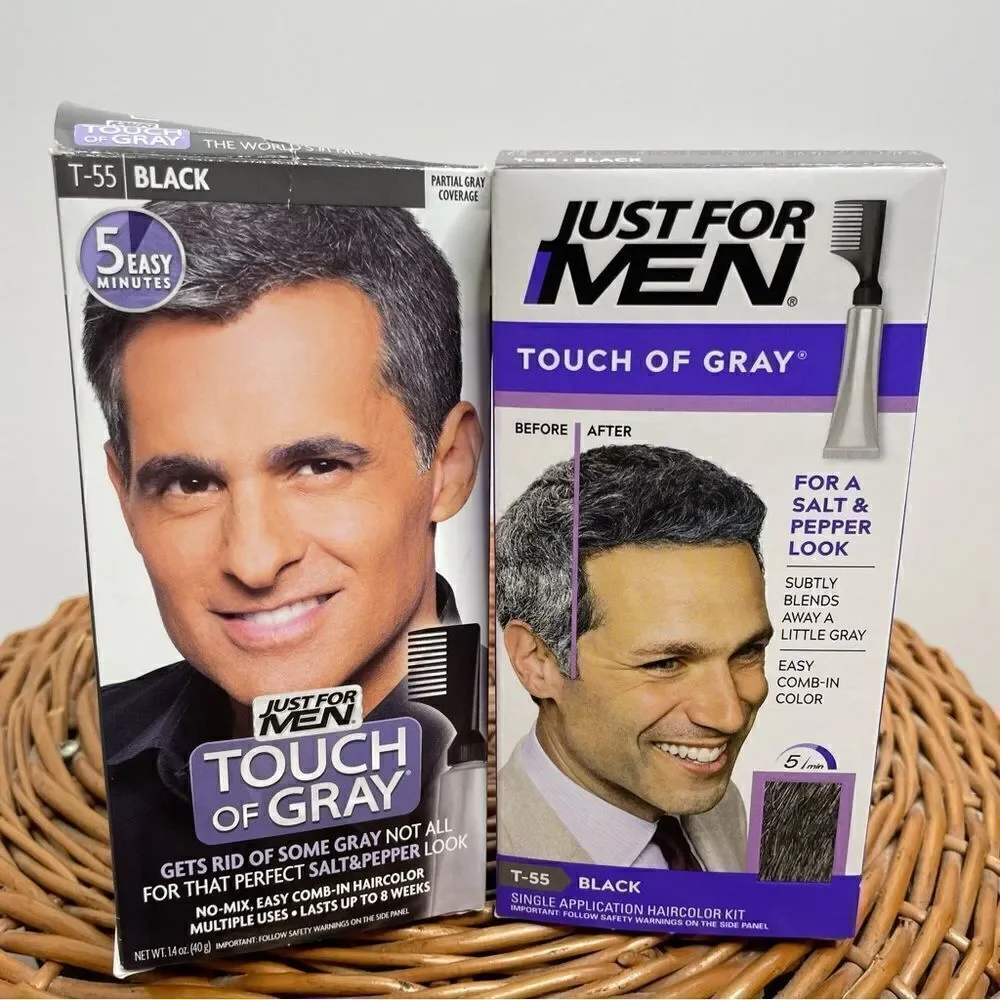 Lot Of‎ 2 Just for Men TOUCH OF GRAY comb-in haircolor T-55 BLACK salt & pepper.